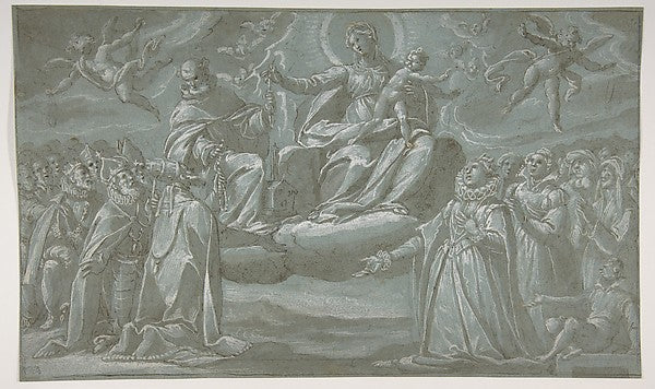 The Virgin and Child  Saint Dominic  and Angels Distributing C,  Poster Print Wall Art