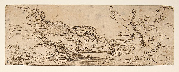 Landscape with hills and a lake  trees in right foreground. 16,  Poster Print Wall Art