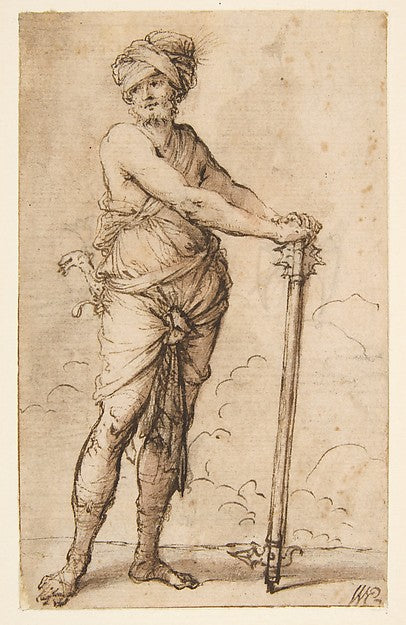 Turbaned Warrior Holding a Mace 1615–73-Salvator Rosa  1615–16,  Poster Print Wall Art