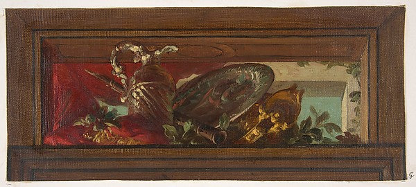 Trompe l'oeil design of ewer and clarinet second half 19th cen,  Poster Print Wall Art