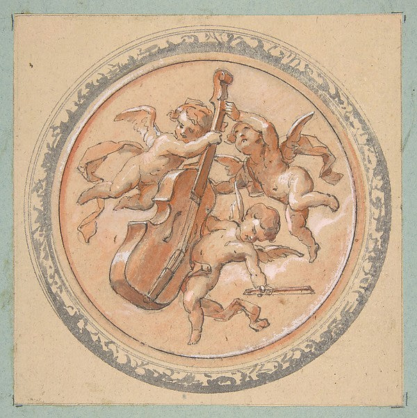 Medallion with putti holding a cello second half 19th cent-Jul,  Poster Print Wall Art