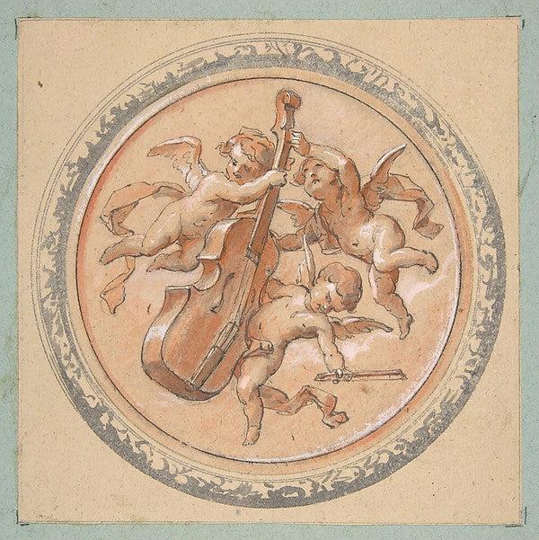 Medallion with putti holding a cello second half 19th cent-Jul,16x12