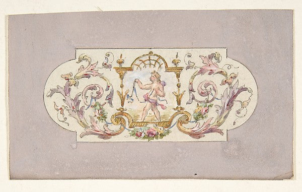 Design for a ceiling with a putto set in a border second half , Poster Print
