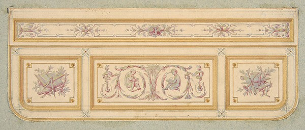 Design for a ceiling with two putti and symbols for the arts s,  Poster Print Wall Art