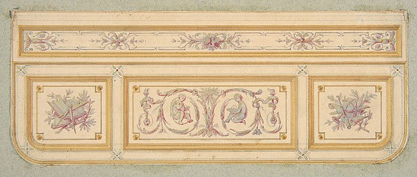Design for a ceiling with two putti and symbols for the arts s,16x12
