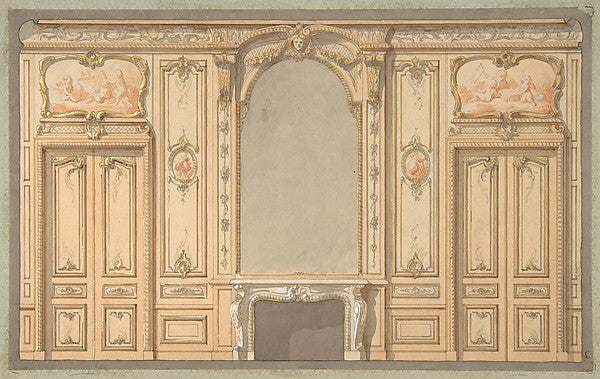 Design for wall panels  mirror  and fire mantle second half 19,  Poster Print Wall Art