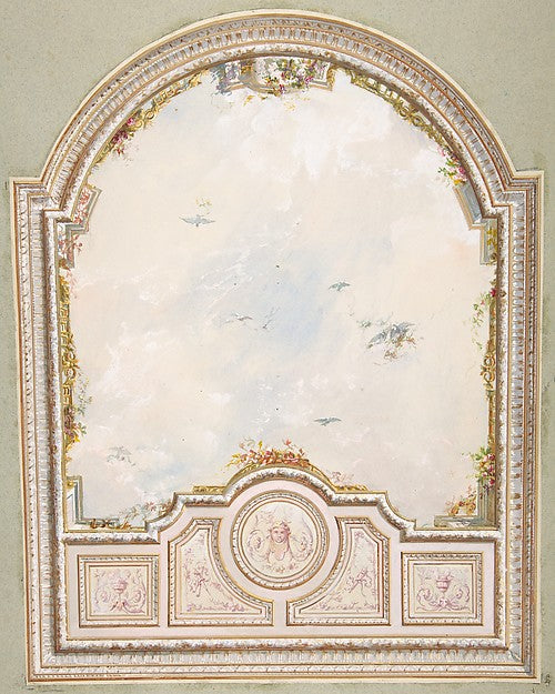 Deign for a ceiling a a trompe l'oeil sky second half 19th cen,  Poster Print Wall Art