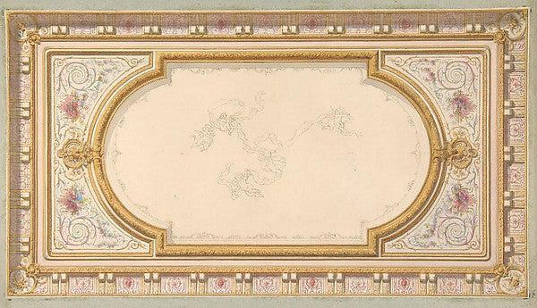 Design for a ceiling with ribbon bearing putti second half 19t,  Poster Print Wall Art