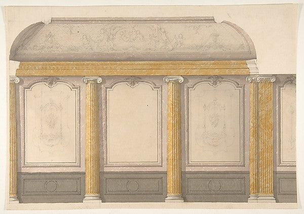 Design for wall panels with putti and flowered garlands second,  Poster Print Wall Art
