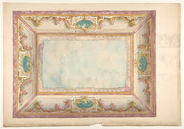 Design for a ceiling with trompe l'oeil balustrade and putti s,  Poster Print Wall Art