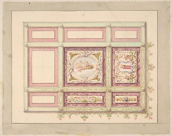 Design for a ceiling with allegorical panels second half 19th ,  Poster Print Wall Art