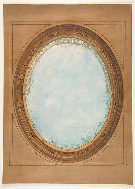Design for a ceiling with trompe l'oeil balustrade and sky 186,  Poster Print Wall Art