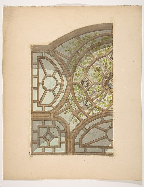 Design for one section of a ceiling painted with trees and lat, Poster Print