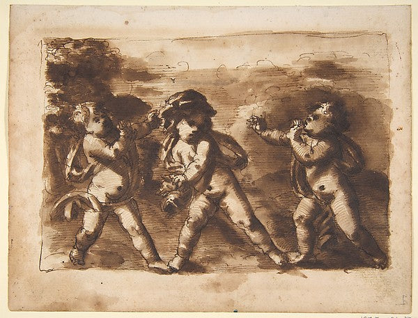Three Dancing Putti 1640–50-Leonardo Scaglia,  Poster Print Wall Art