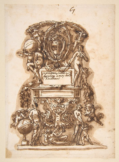 Ornamental Motif Surmounted by a Coat of Arms 1640–50-Leonardo,  Poster Print Wall Art