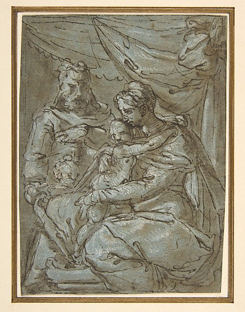 The Holy Family with the Infant Baptist 1521–75-attributed to,  Poster Print Wall Art