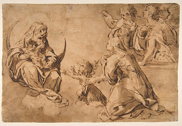Madonna and Child with Saint John  Saint Anne  and Two Angels,16x12"(A3)Poster
