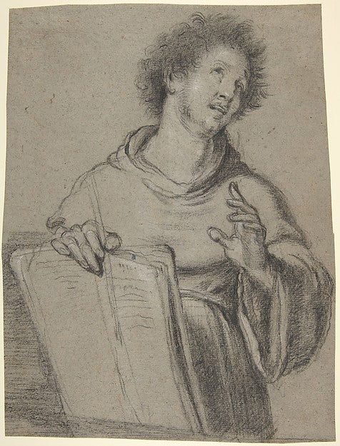 Half-Length Study of a Monk Holding a Book and a Long Implemen,  Poster Print Wall Art