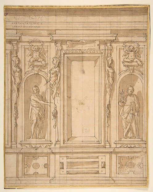 Wall Elevation with a Window and Statues of Saint John the Bap,  Poster Print Wall Art
