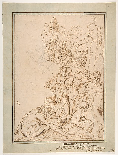Allegorical Figures on Mount Parnassus -  Study for the etching,  Poster Print Wall Art