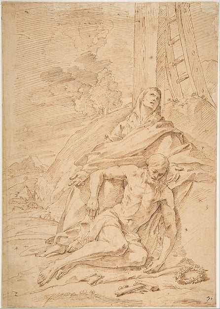 The Virgin Lamenting over the Dead Christ 1612–50-Pietro Testa,  Poster Print Wall Art