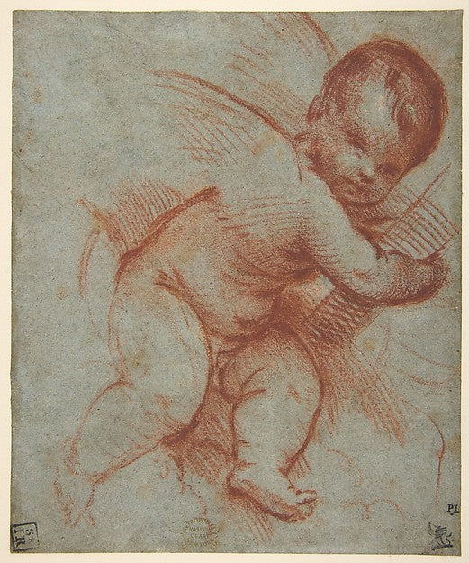 Winged Putto Holding the Base of a Cross 1477–1510-Circle of T,16x12"(A3) Poster