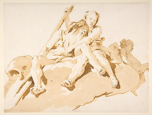 Seated River God  Nymph with an Oar  and Putto 1696–1770-Giova,16x12"(A3) Poster
