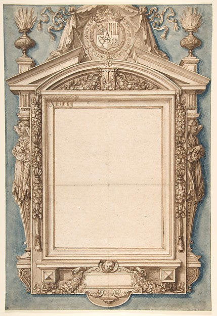 Design for the Frame of a Funerary Plaque with the Coat of Arm,  Poster Print Wall Art