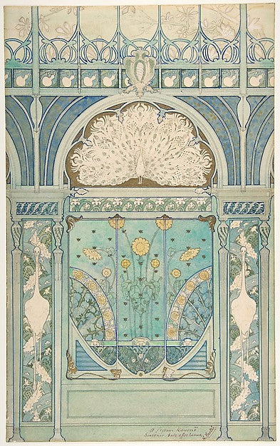 Design for a Wall Decoration with Peacock  Cranes  and Sunflow,  Poster Print