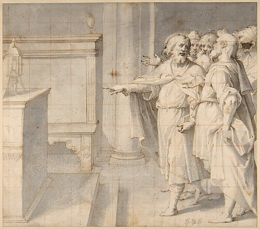 A Male Saint Followed by a Group of Men  Pointing to a Monstra,16x12"(A3) Poster