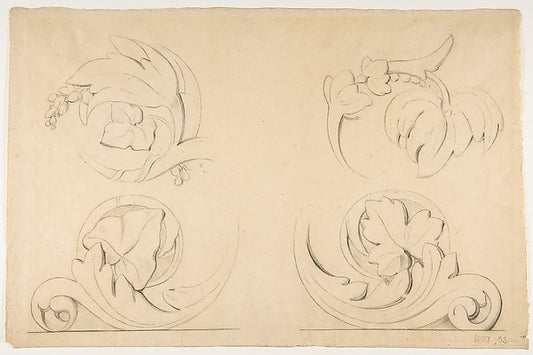 Architectural Motifs: Four Rinceaux c1875-Georges Seurat,16x12"(A3)Poster