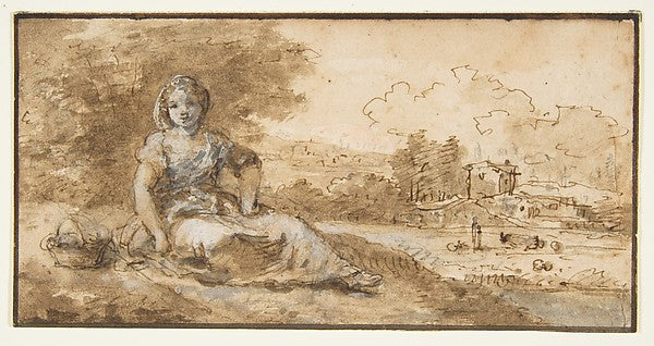 Seated Girl in a Landscape 1702–88-Francesco Zuccarelli,  Poster Print Wall Art