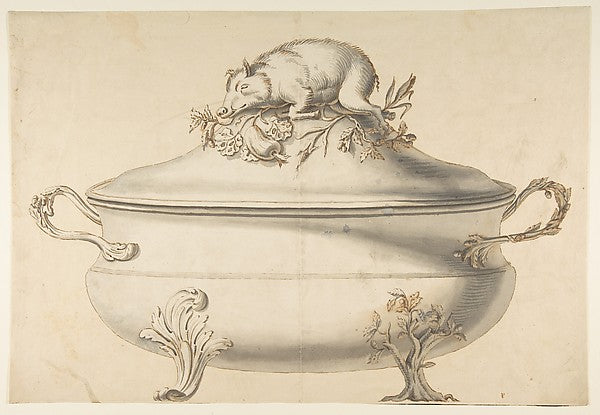 Design for a Soup Tureen with Pig on Top 19th cent-Anonymous, ,  Poster Print
