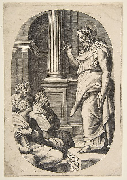 Saint Paul Preaching  an oval composition 1547-Giulio Bonasone,16x12