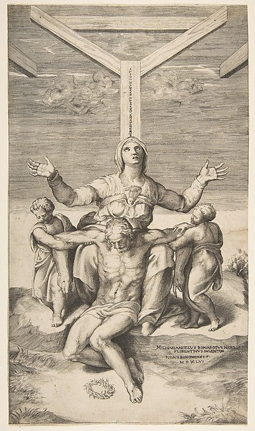 Pietà with Angels in front of the Cross 1546-Giulio Bonasone,,  Poster Print Wall Art