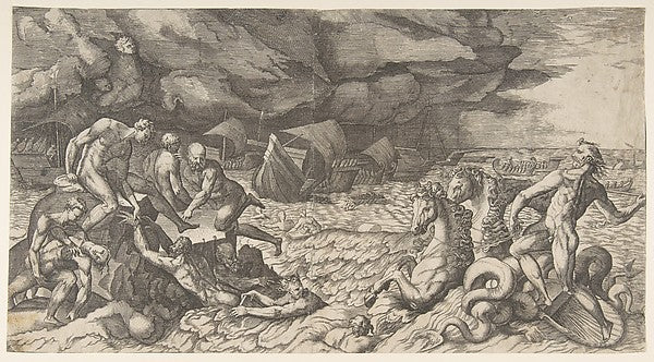 Neptune calming the Tempest Aeolus raised against the Fleet of,  Poster Print