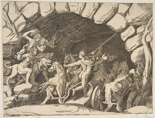 Pluto riding a chariot descending into Hell  from the 'Divisio,  Poster Print