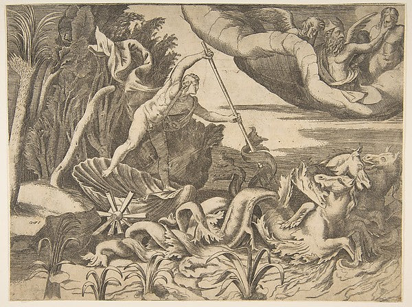 Neptune in his Chariot being drawn by seahorses  from the 'Div,  Poster Print