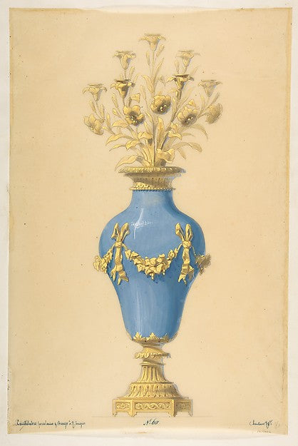 Design for a Porcelain Candelabra with Seven Branches 19th cen,  Poster Print Wall Art