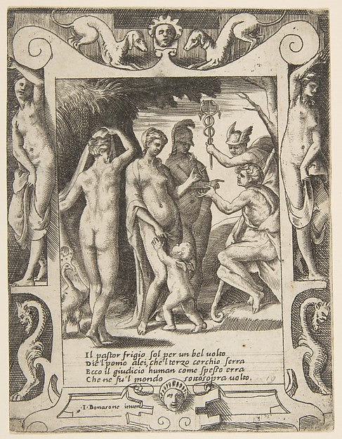 The judgment of Paris  set within an elaborate frame  from the,  Poster Print
