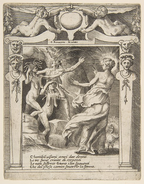 Juno frightened by the Furies  set within a decorative frame  ,  Poster Print
