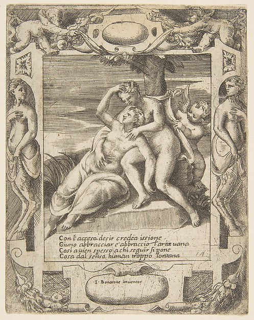 Ixion embracing a cloud  thinking it is Juno  Cupid at the rig,  Poster Print