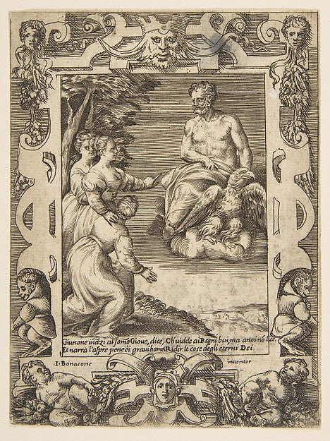 Juno at left asks Jupiter to help the Greeks  set within an el,  Poster Print