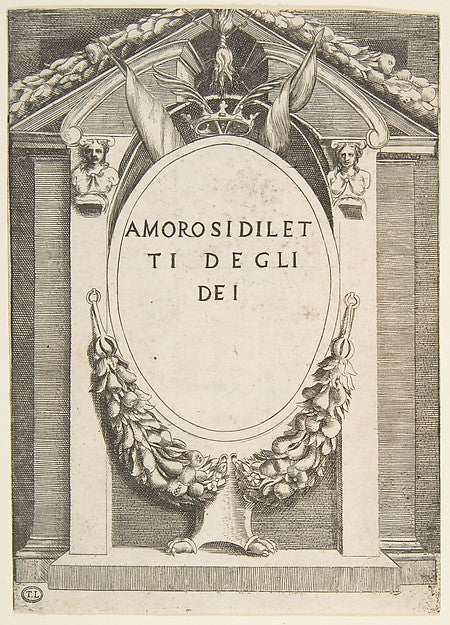 Title page to 'The Loves of the Gods' 1531–60-Giulio Bonasone ,  Poster Print
