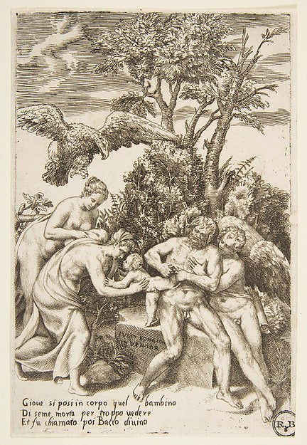 The birth of Bacchus  from 'The Loves of the Gods' c1531–76-Gi,  Poster Print