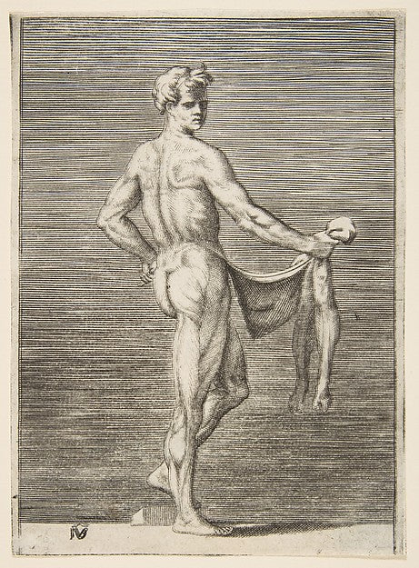 Flayed man seen from behind 1531–76-Giulio Bonasone ,  Poster Print