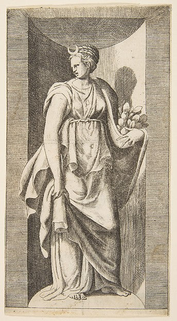 Diana holding fruit in her left hand standing within a niche c,  Poster Print