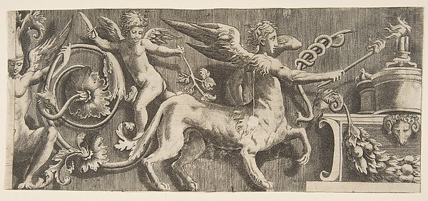 Ornament frieze with winged Centaur 1531–76-Giulio Bonasone, A,  Poster Print