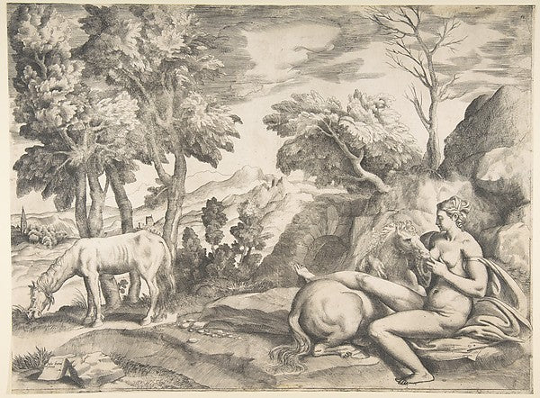 Saturn in the guise of a horse being suckled by the nymph Phil,  Poster Print