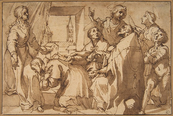 Cardinal Paolo Sfondrato Kneeling Before Saint Cecilia  Accomp,  Poster Print Wall Art